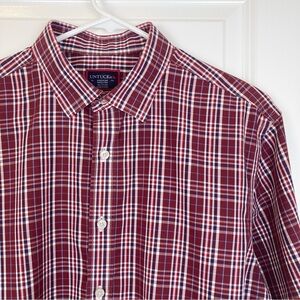 Untuckit Plaid Long Sleeve Button Up Shirt Burgundy Maroon Mens Medium